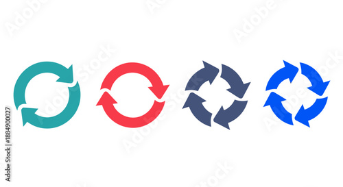 Set of four circular arrow icons representing different styles of recycling and refresh concepts.