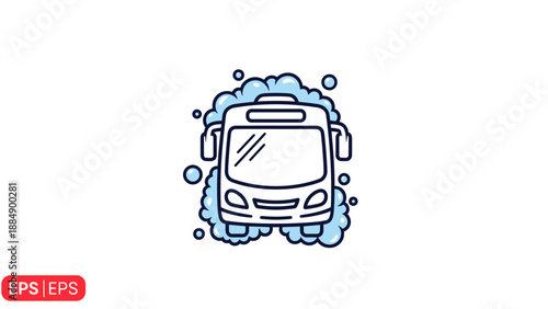 Bus Washing Service Icon Clean Vehicle Transportation Maintenance.