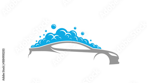 Car Wash Logo with Bubbles - Auto Cleaning Service Icon.