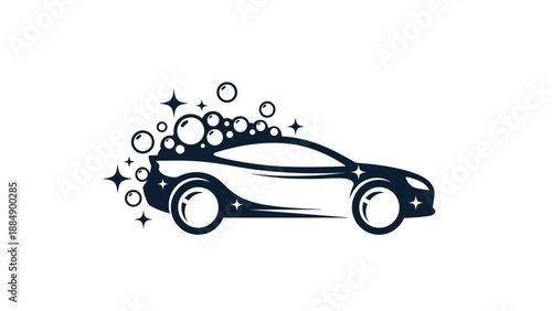 Car Wash Logo with Bubbles and Stars - Clean Auto Service.
