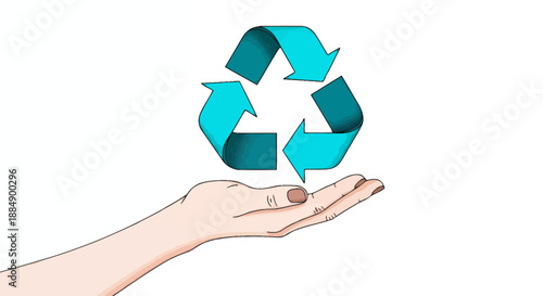 Hand holding a blue recycling symbol representing environmental conservation and sustainability.