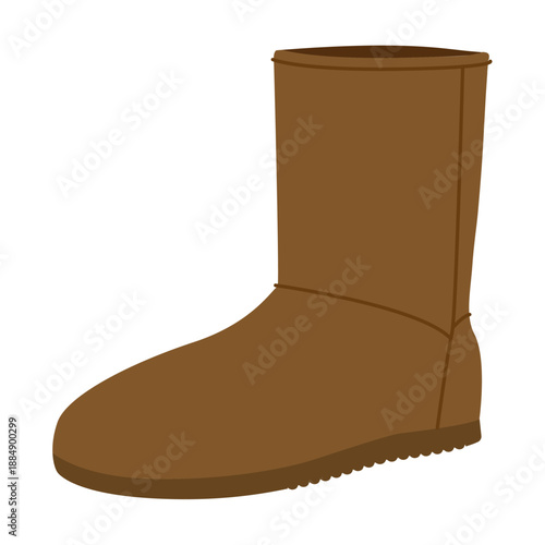 Brown mid shaft winter boot women color flat. Fleece lined flat boot for warm winter wardrobe and casual styling. Technical fashion illustration CAD mockup smooth vector man unisex isolated style.