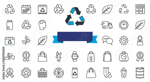 Set of various recycling and environmental protection icons in outline style.