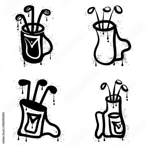 Golf bag graffiti with black spray paint splatter