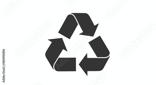 Black recycling symbol with three arrows forming a triangle representing sustainability and environmental conservation.
