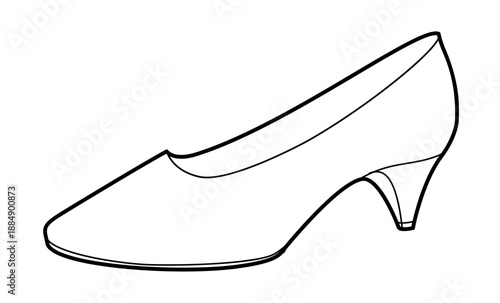Kitten heel pump shoe women single sketch. Closed toe dress shoe for workday, city walk, informal meeting. Technical fashion illustration, CAD mockup, clean vector men unisex isolated casual style.