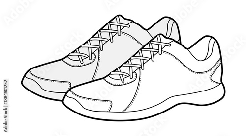 Woman running sneaker shoe sketch pair. Vibrant color block sport footwear jog, city walk festival outfit. Technical fashion illustration, CAD mockup, detailed vector man unisex isolated trendy style.