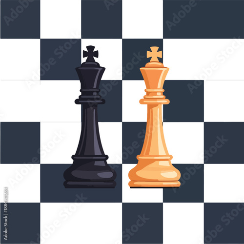 Black and Gold Chess Kings on a Chessboard