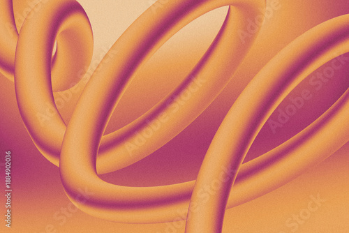Intertwined tubular rings are weaving in 3D render, showing orange-magenta gradient, soft shadows