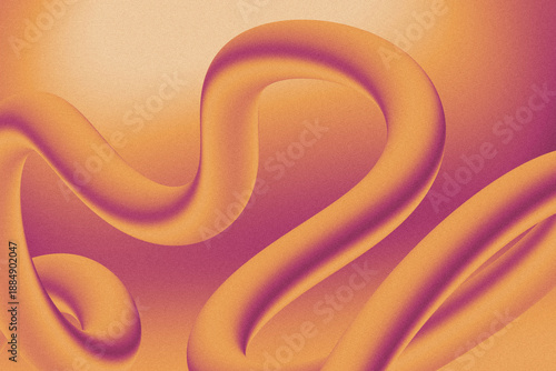 Large sinuous tubular ribbon is curving across 3D render gradient canvas, showing grain texture