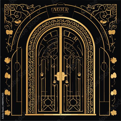 Gilded Art Deco Entrance with Ornate Gate and Vine Motifs