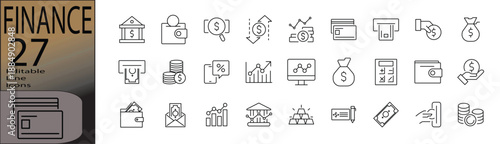 Finance ine editable icon set. Editable stroke. Vector illustration.