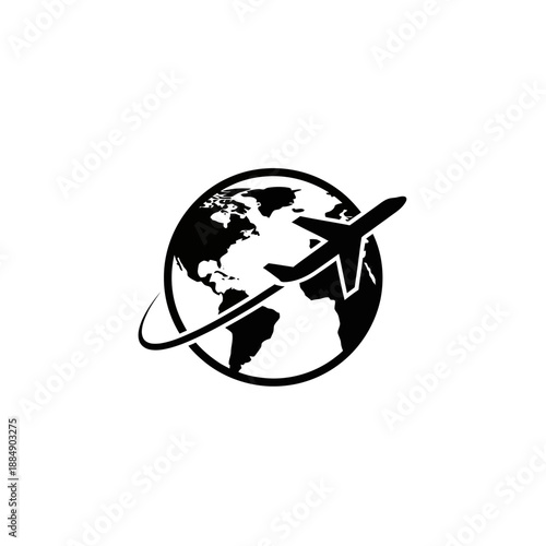 Global Air Travel and Logistics Icon - Airplane Circling Earth