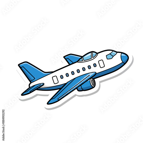 Cartoon Passenger Airplane Sticker Isolated on White