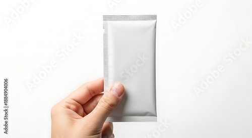 Hand holding a small white packet