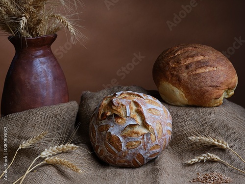  Whole artisan loaves of bread.