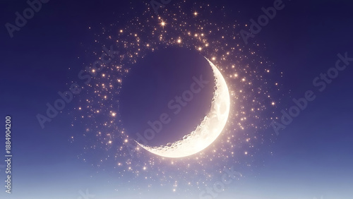 Magical Crescent Moon Surrounded by Sparkling Stars in a Dreamy Night Sky