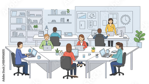 Office Workers at Workstations Using Computers.