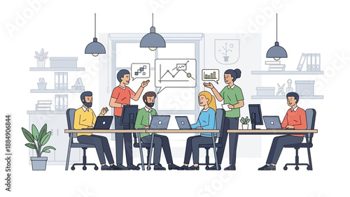 Team Meeting at Modern Office Workspace.