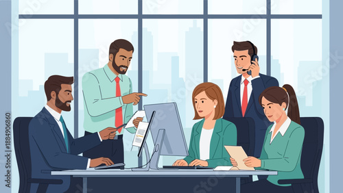 Business Professionals in Meeting at Office Desk.