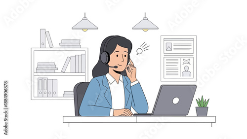 Woman Working on Laptop and Talking on Phone.
