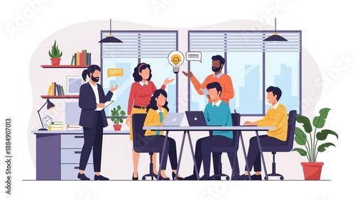 Diverse Team Collaborating in Modern Office.