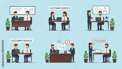 Customer Service Representatives Working at Desks.