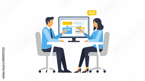 Man and Woman Working Together on Computer.