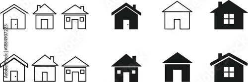 House icons set, home symbols collection, building silhouettes, black and white vector houses for real estate, web, app, and design