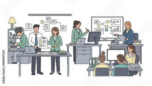 Office Workers Engaged in Various Tasks.