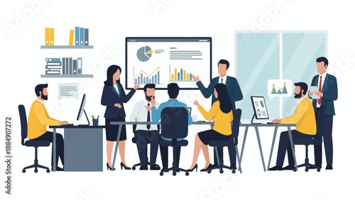 Business Team Discussing Graphs and Charts.