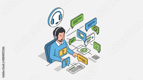 Man Working on Computer with Headphones.