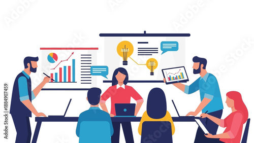 Team Meeting with Charts and Graphs Display.