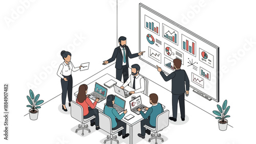 Business Professionals Discussing Data on Whiteboard.