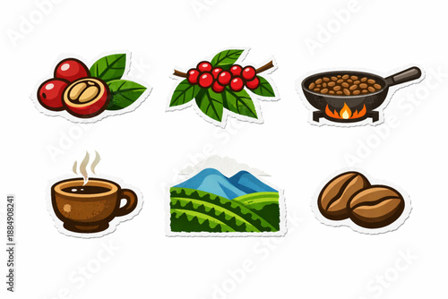 Salvadoran coffee culture icons in torn vector texture style