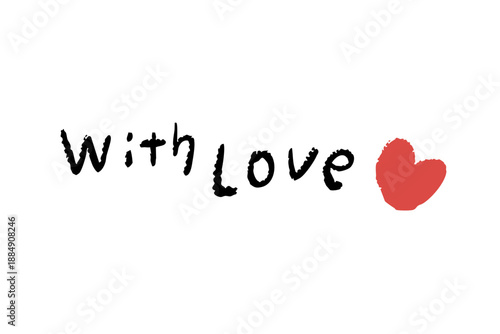 with loveの手描き文字と赤いハートが伝えるシンプルで温かい愛のメッセージイラスト