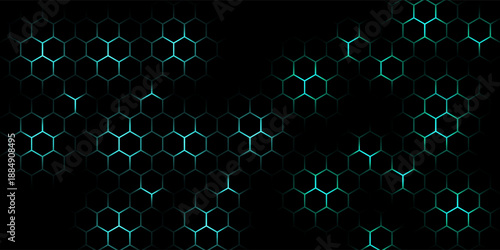 Hexagonal cyberspace green background. Hexagon grid tech pattern.
