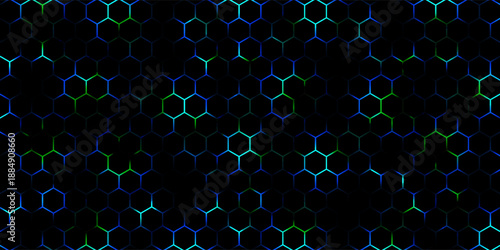 Hexagonal cyberspace blue background. Hexagon grid tech pattern.