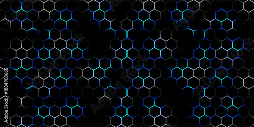 Hexagonal cyberspace blue background. Hexagon grid tech pattern.