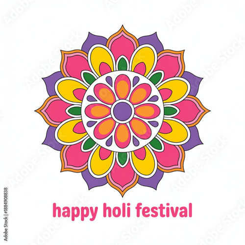 Vibrant holi festival greeting with a beautiful colorful floral mandala Vector, illustration