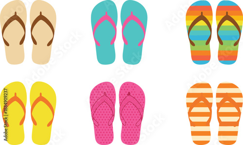 Colorful Summer Flip Flops Collection Set Vector Illustration Isolated on White Background for Beach and Vacation Design