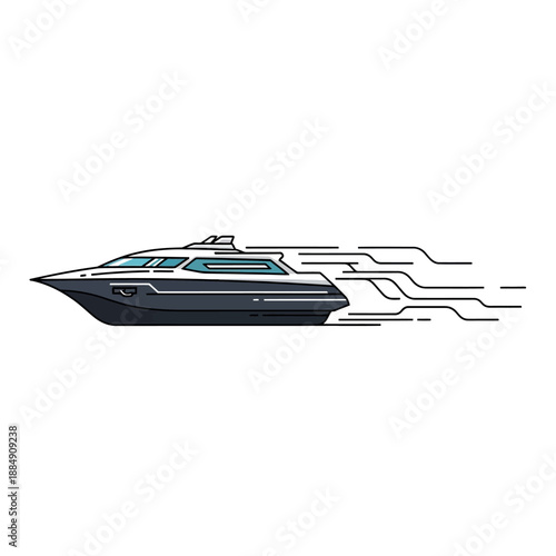 Sleek Speedboat Racing Across Water with Dynamic Motion Trails.