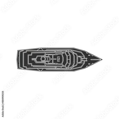 Top down view of a sleek modern yacht, luxury boat design.