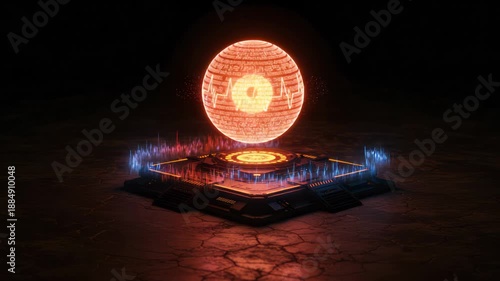 Futuristic Holographic Orb Displaying Data on Sci-Fi Platform