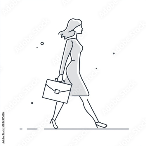 Minimal Line Illustration of Businesswoman Walking with Briefcase