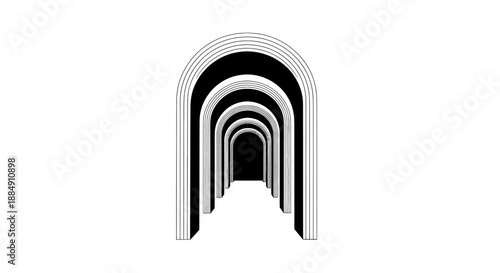 Abstract Tunnel Archway Perspective Minimalist Black and White Design.