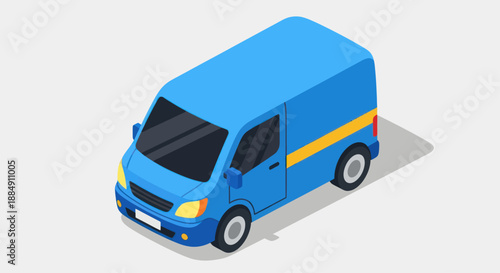 Blue Delivery Van with Yellow Stripe Isometric View.