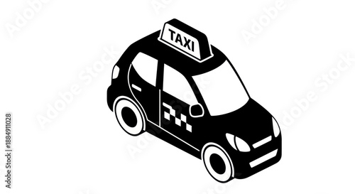 Black taxi car with taxi sign on top isometric view.