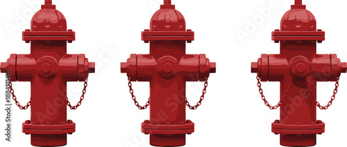 Red Fire Hydrant Collection Vector Illustration Isolated on White Background for Emergency, Safety, and Urban Infrastructure Design