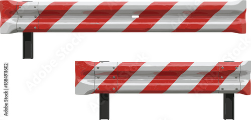 Road Construction Barrier with Red and White Warning Stripes Vector Illustration Isolated on White Background for Safety and Traffic Design